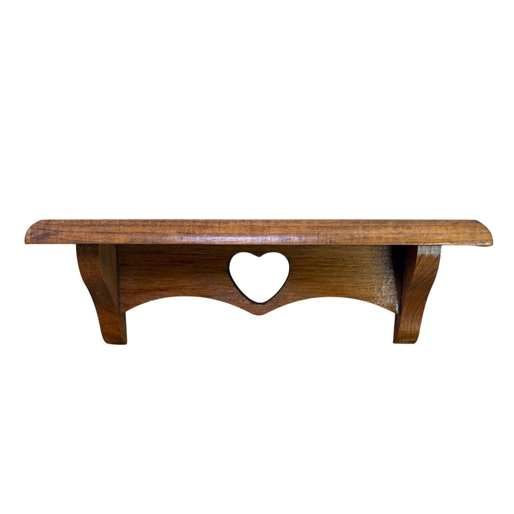 Wood Heart Cutout Wall Shelf Brown Small Retro Country Farmhouse Decor 8"